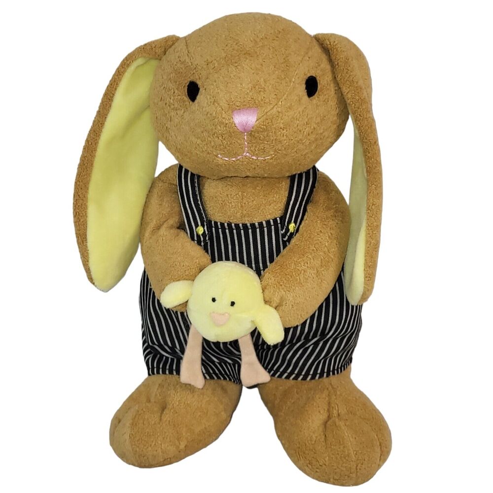 Animal Adventure Bunny Rabbit Holding Baby Chick‎ Plush Overalls 2014 12"